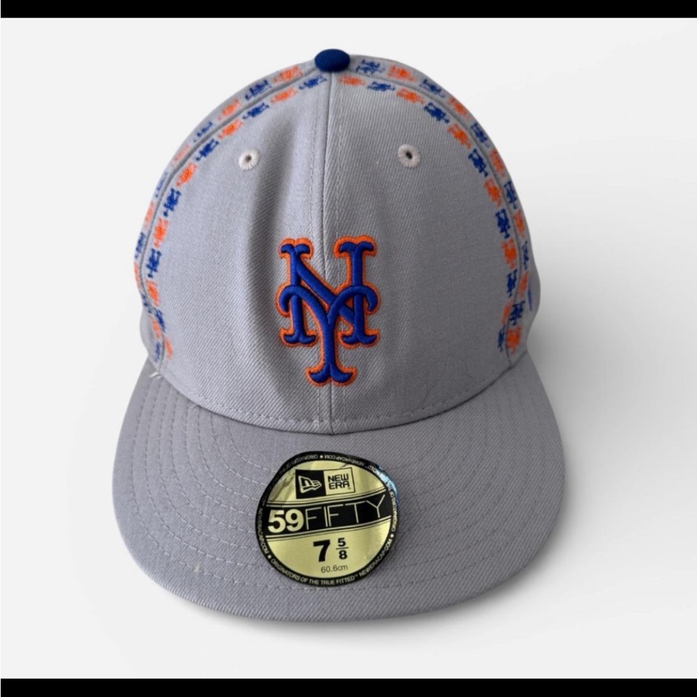 NWT New Era 59Fifty New York Mets Fitted MLB Baseball Gray Hat - Size 7⅝